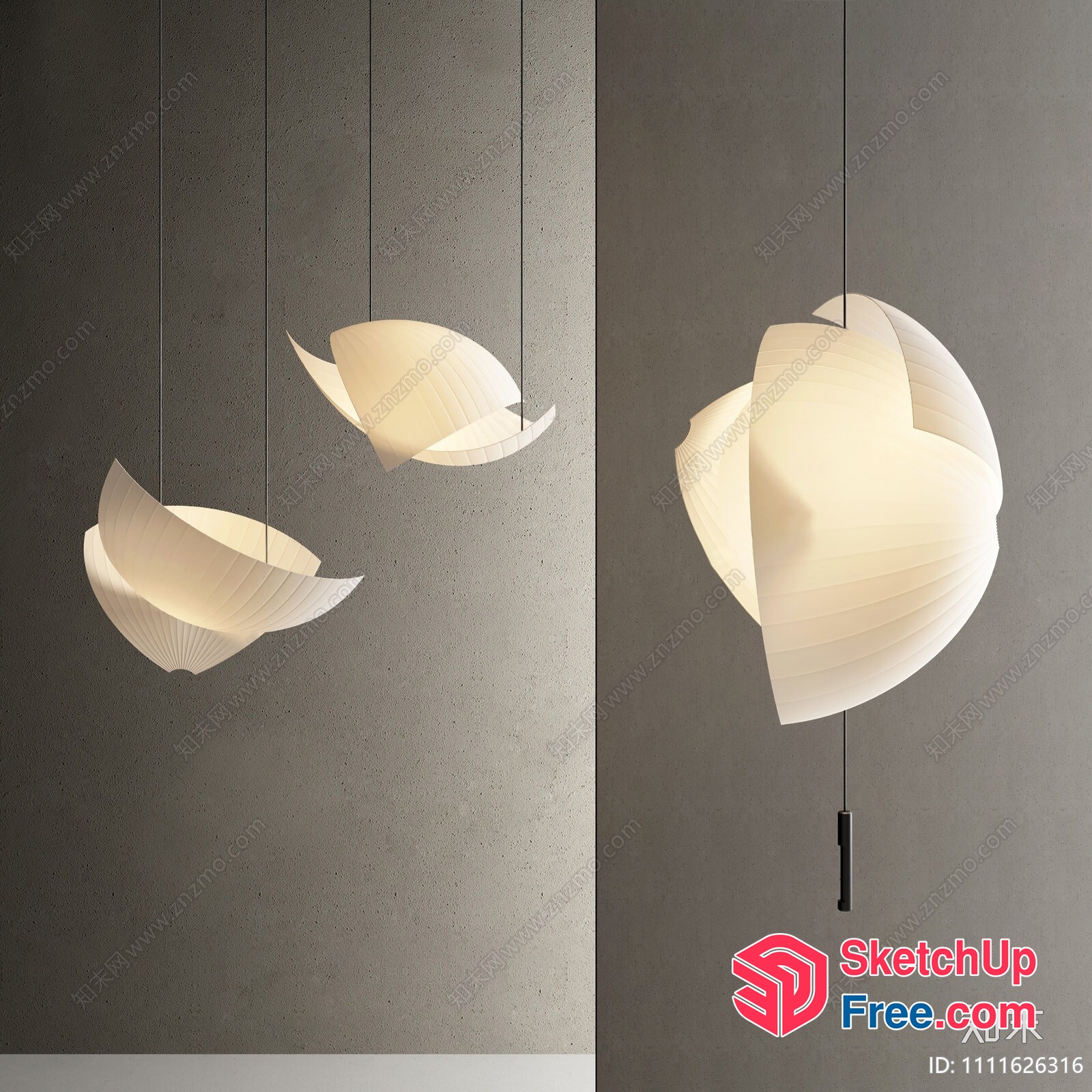 Modern White Paper Lantern Pendants 3D SketchUp File