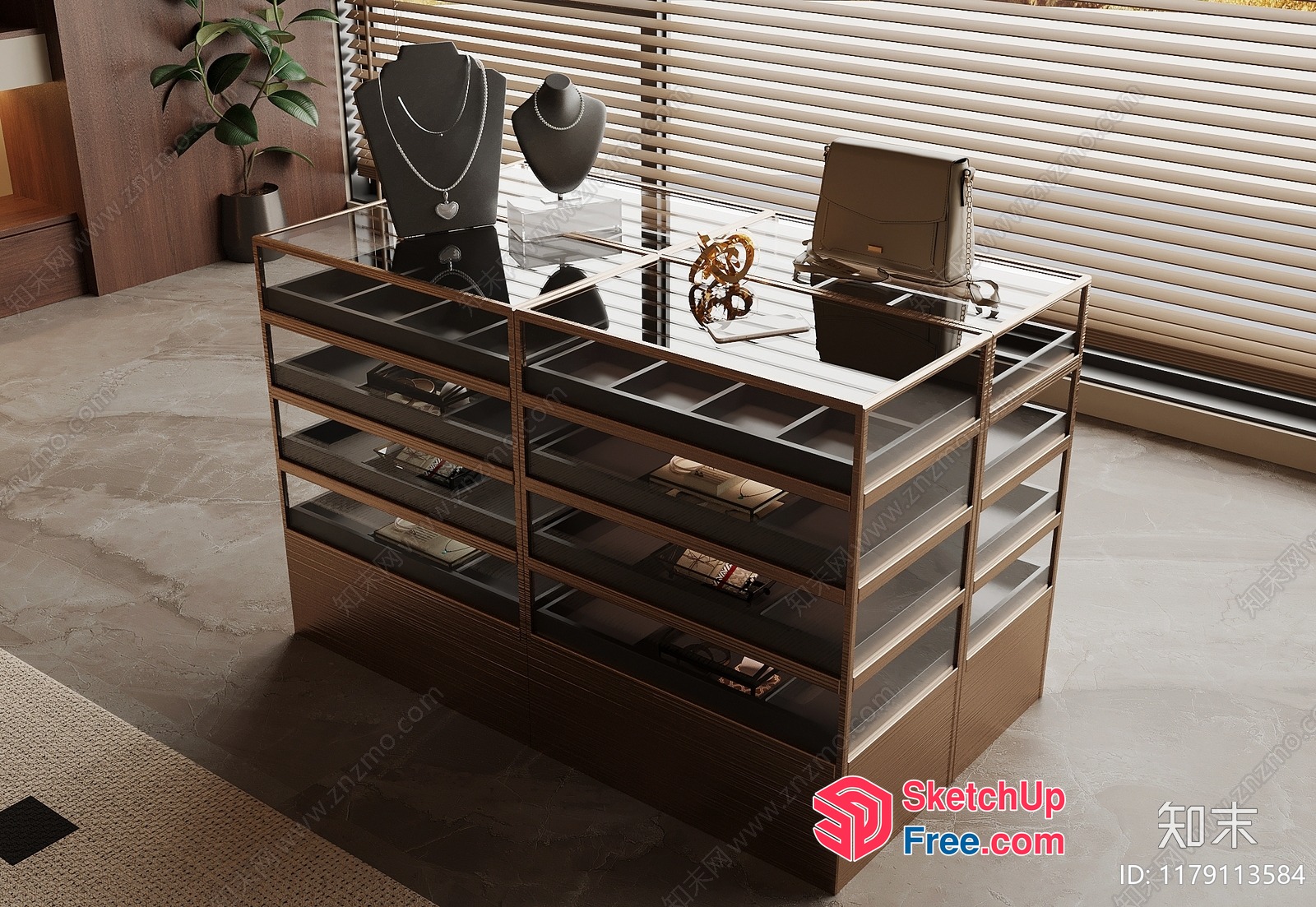 Jewelry Display Case With Glass Top And Wooden Base 3D SketchUp File