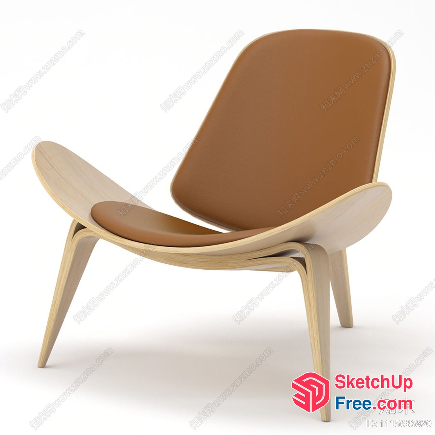 Modern Scandinavian Style Wooden Chair With Tan Leather Seat 3D SketchUp File