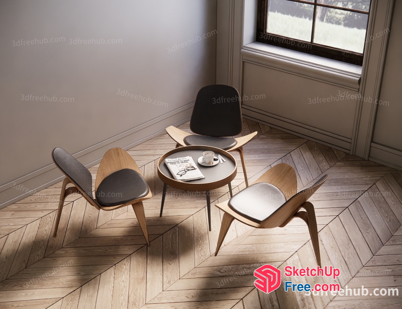 Modern Chairs And Table In A Light-Colored Room 3D SketchUp File