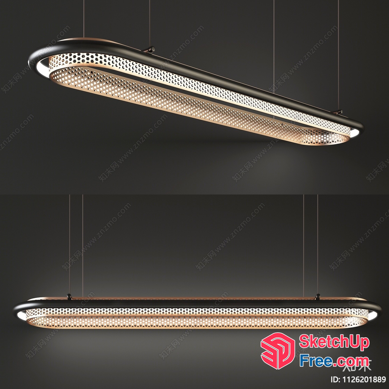 Modern Oval Light Fixture With Metal Frame And Perforated Design 3D SketchUp File