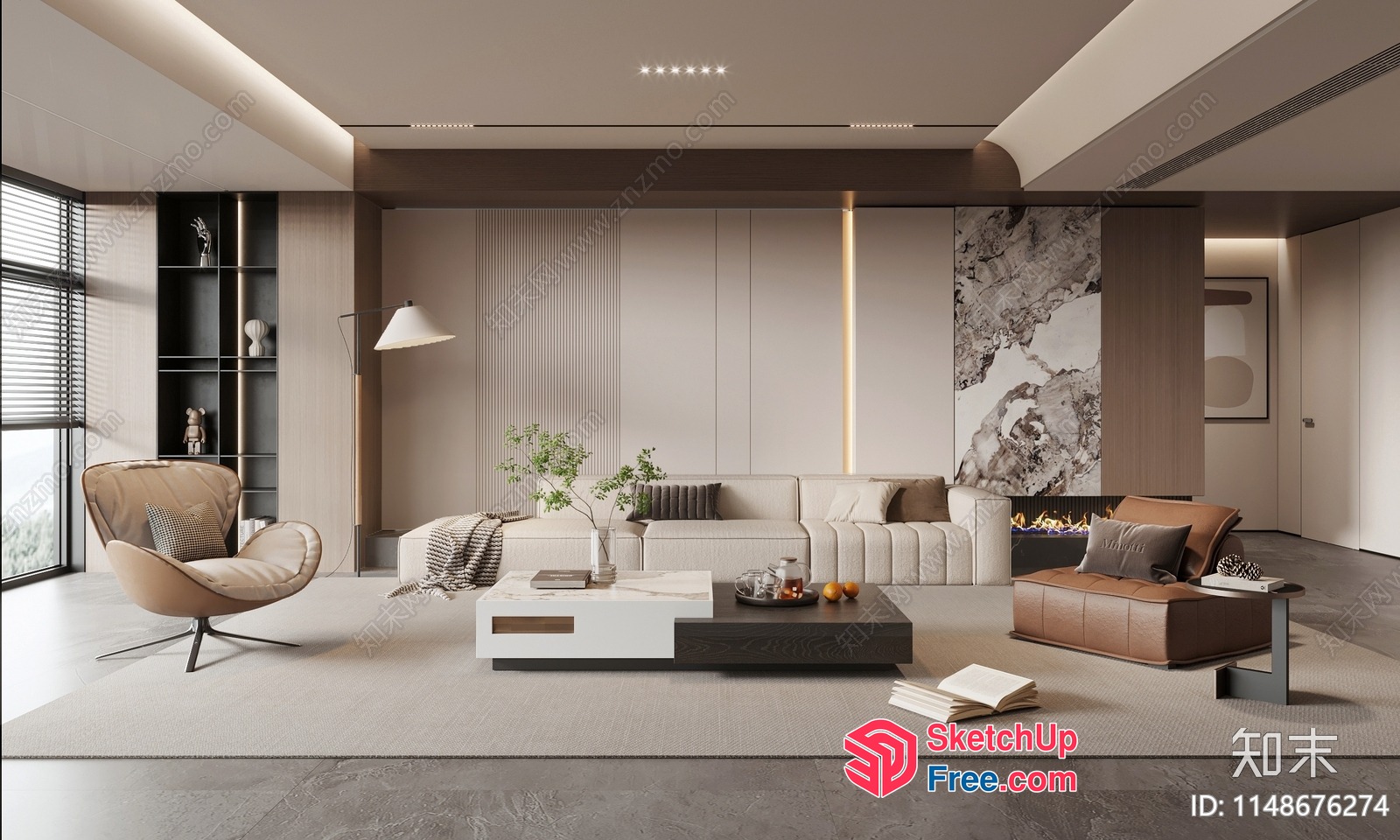 Modern Minimalist Living Room With Neutral Color Scheme 3D SketchUp File