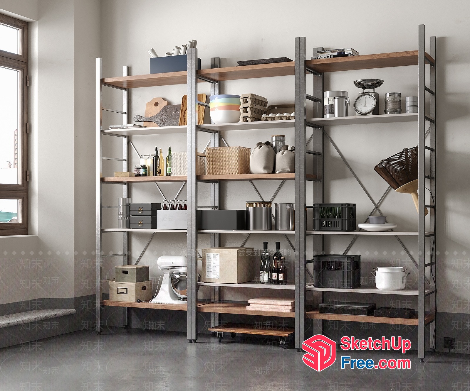 Modern Shelving Unit With Kitchen And Storage Accessories 3D SketchUp File