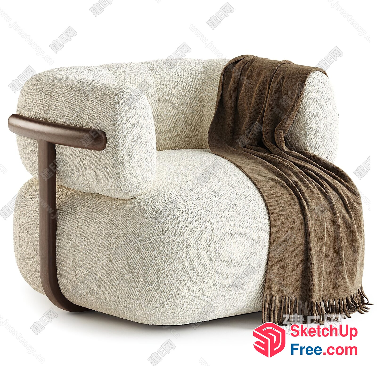Creamy Style Modern Armchair With Brown Accent 3D SketchUp File