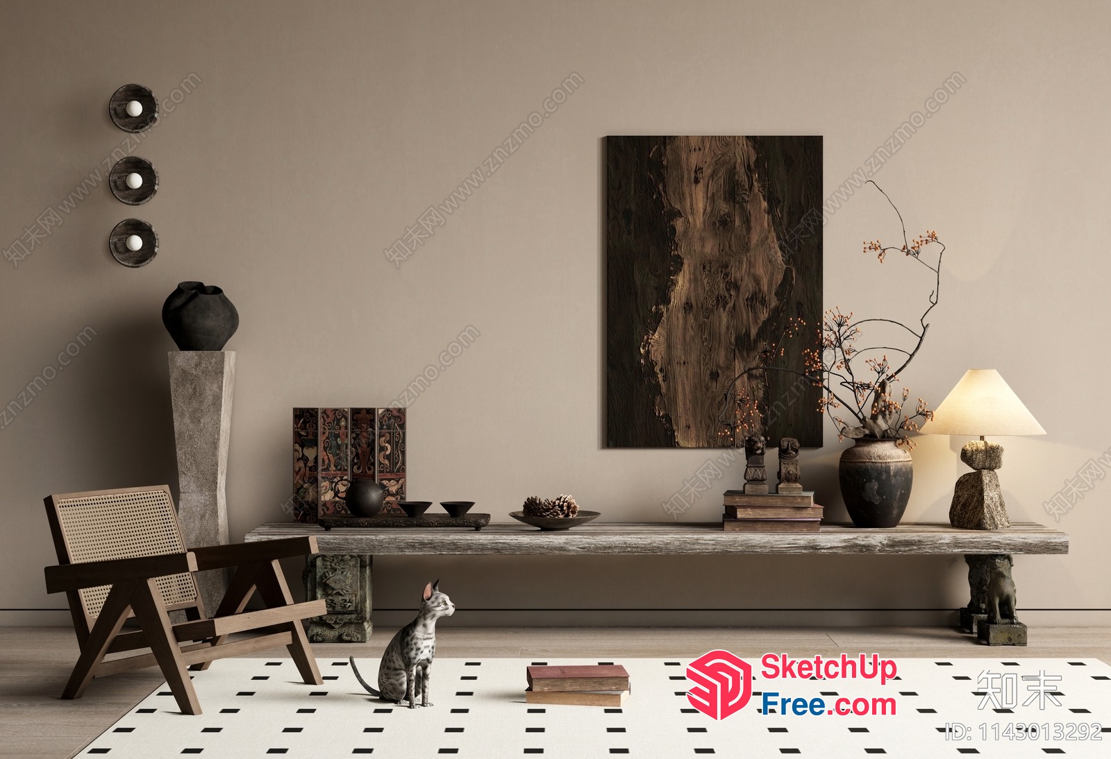 Rustic Modern Living Room Decor With Natural Elements 3D SketchUp File