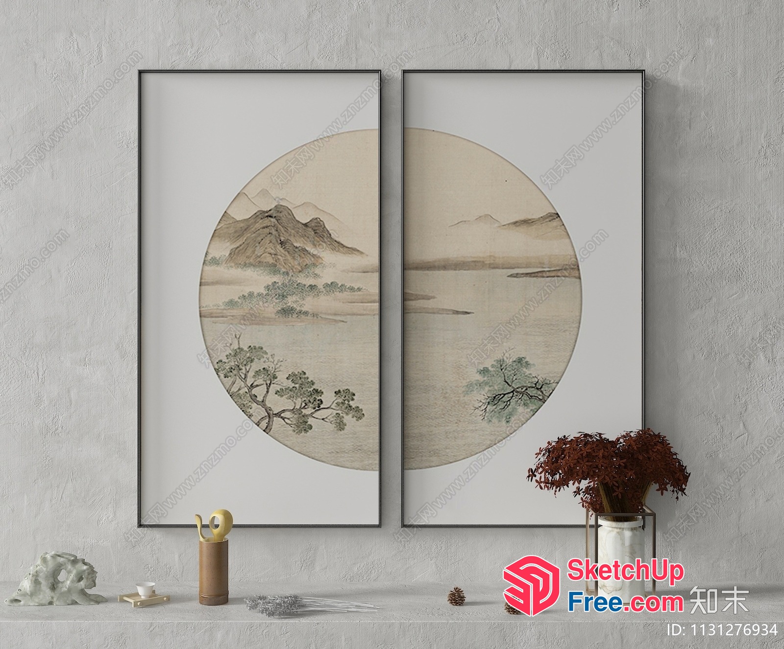 Asian-Inspired Landscape Painting Collection 3D SketchUp File