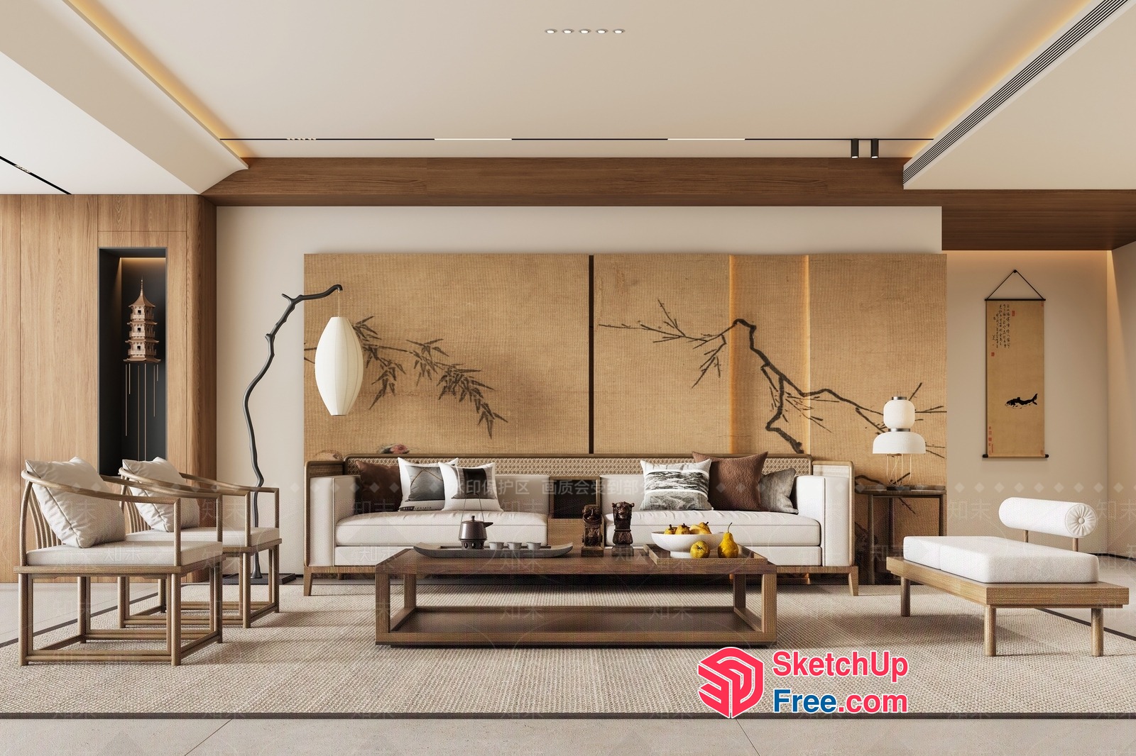 Elegant Japanese-Style Living Room With Minimalist Decor 3D SketchUp File