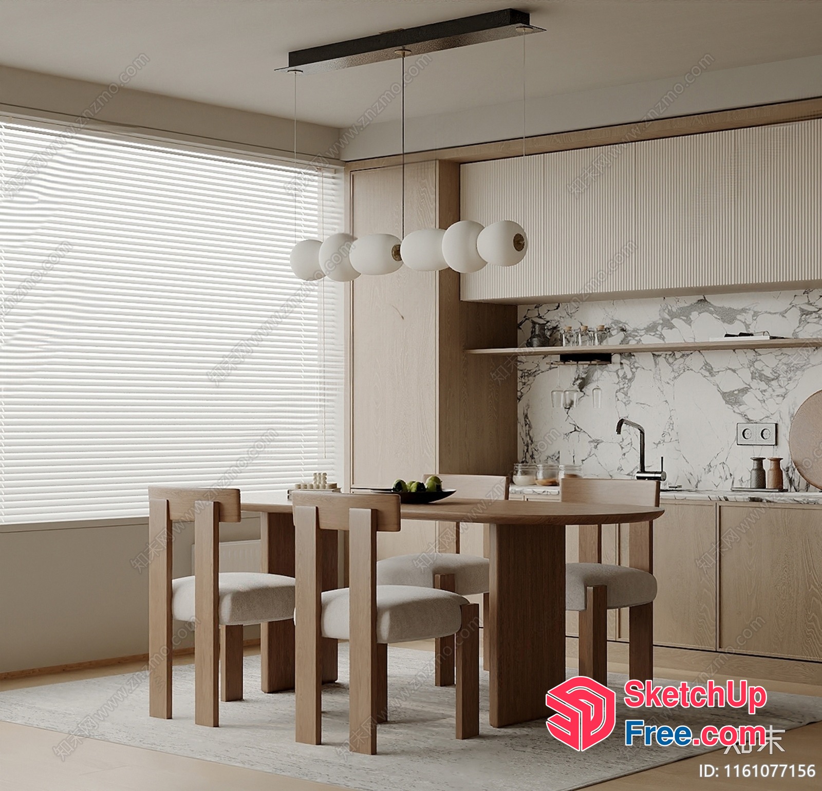 Modern Minimalist Dining Room Interior With Wooden Furniture 3D SketchUp File