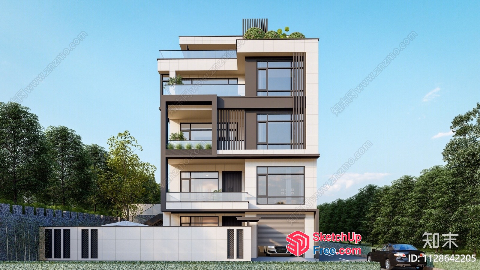 Modern Apartment Building Exterior With Balconies And Parking 3D SketchUp File
