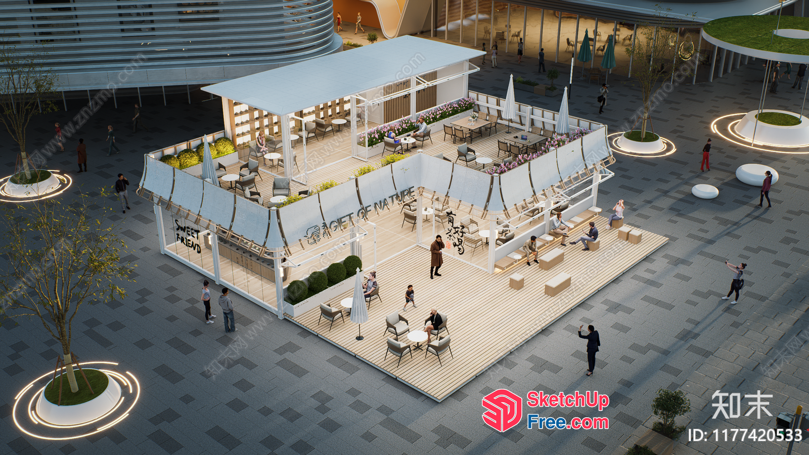 Modern Commercial Street Cladding With Outdoor Seating 3D SketchUp File