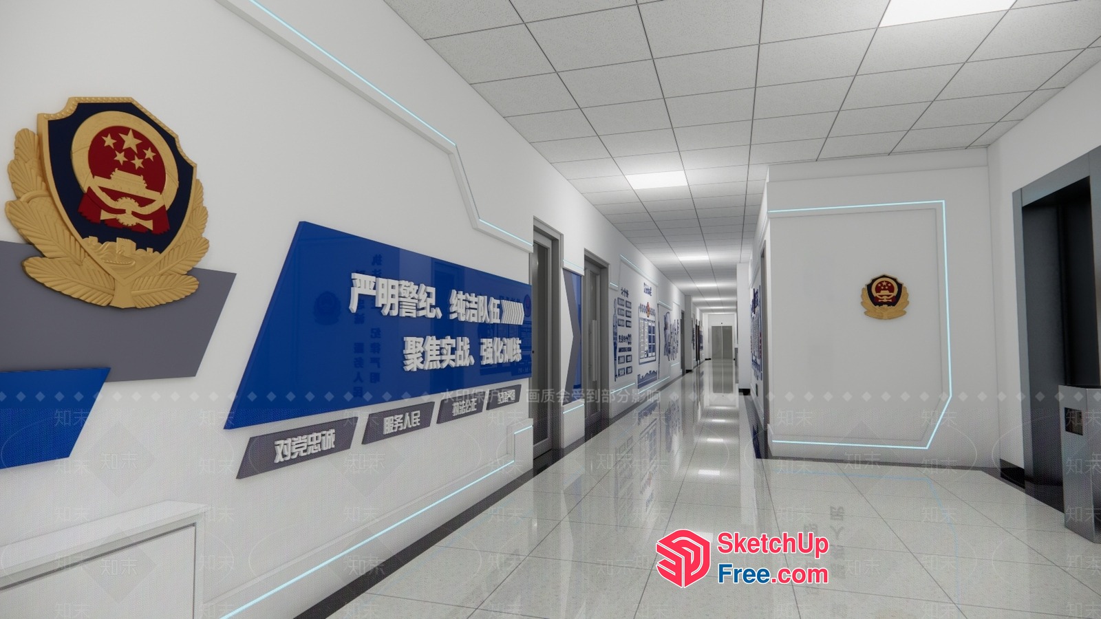 Long Hallway With White Walls And Gray Floor 3D SketchUp File