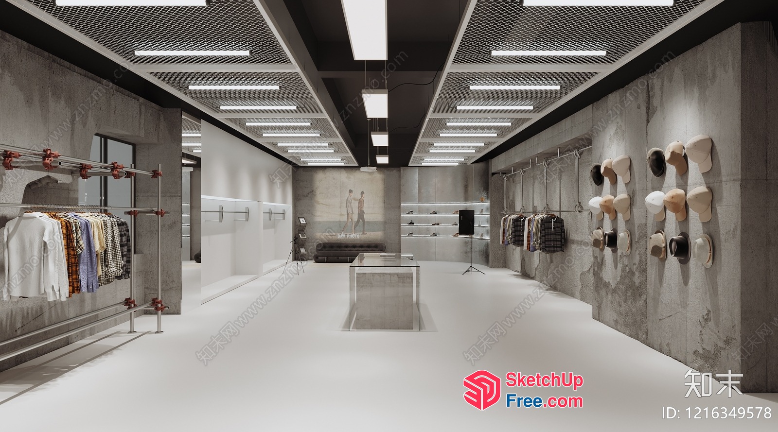 Modern Industrial-Style Clothing Store Interior 3D SketchUp File