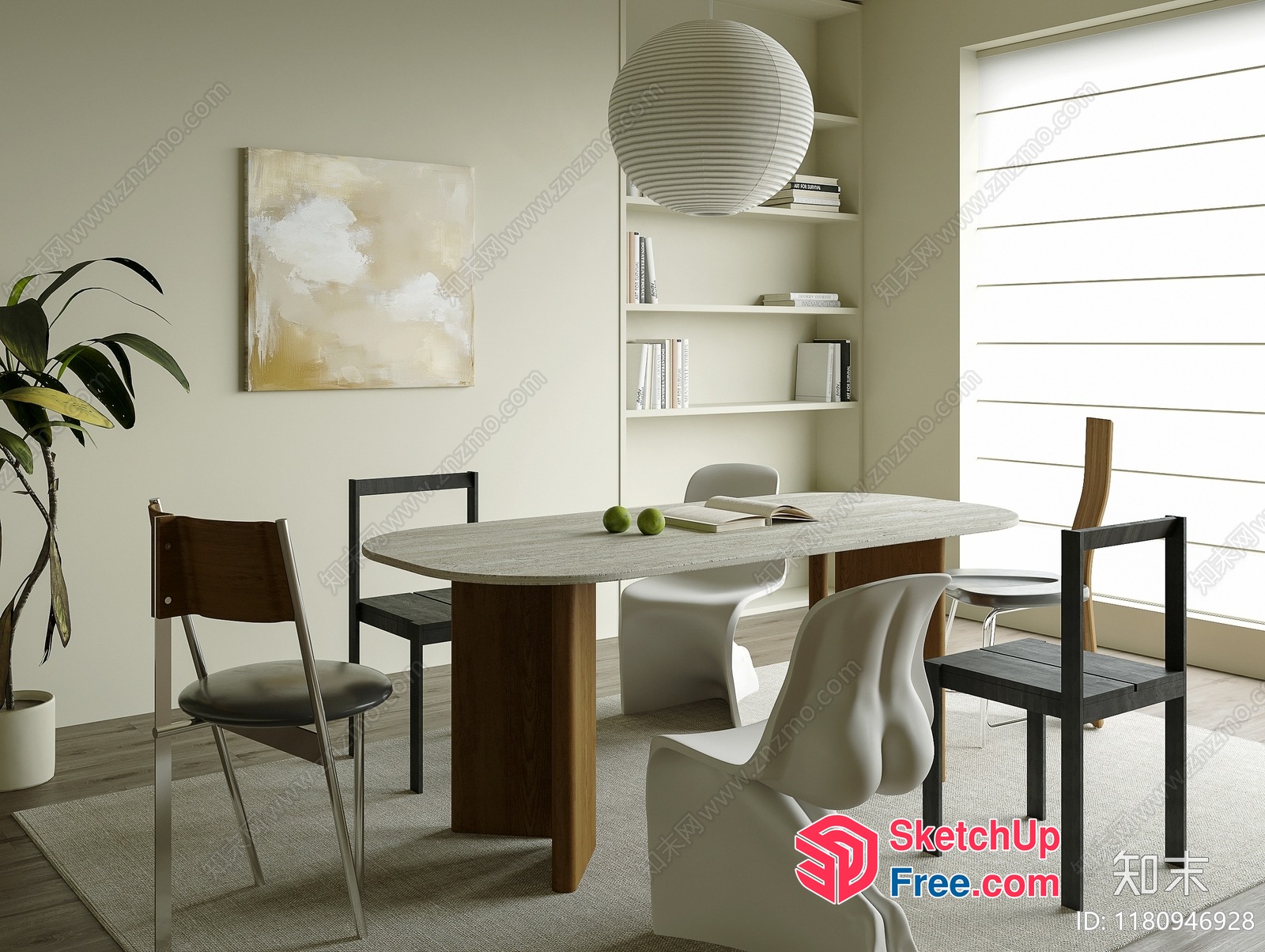 Minimalist Modern Dining Room With White And Wood Accents 3D SketchUp File