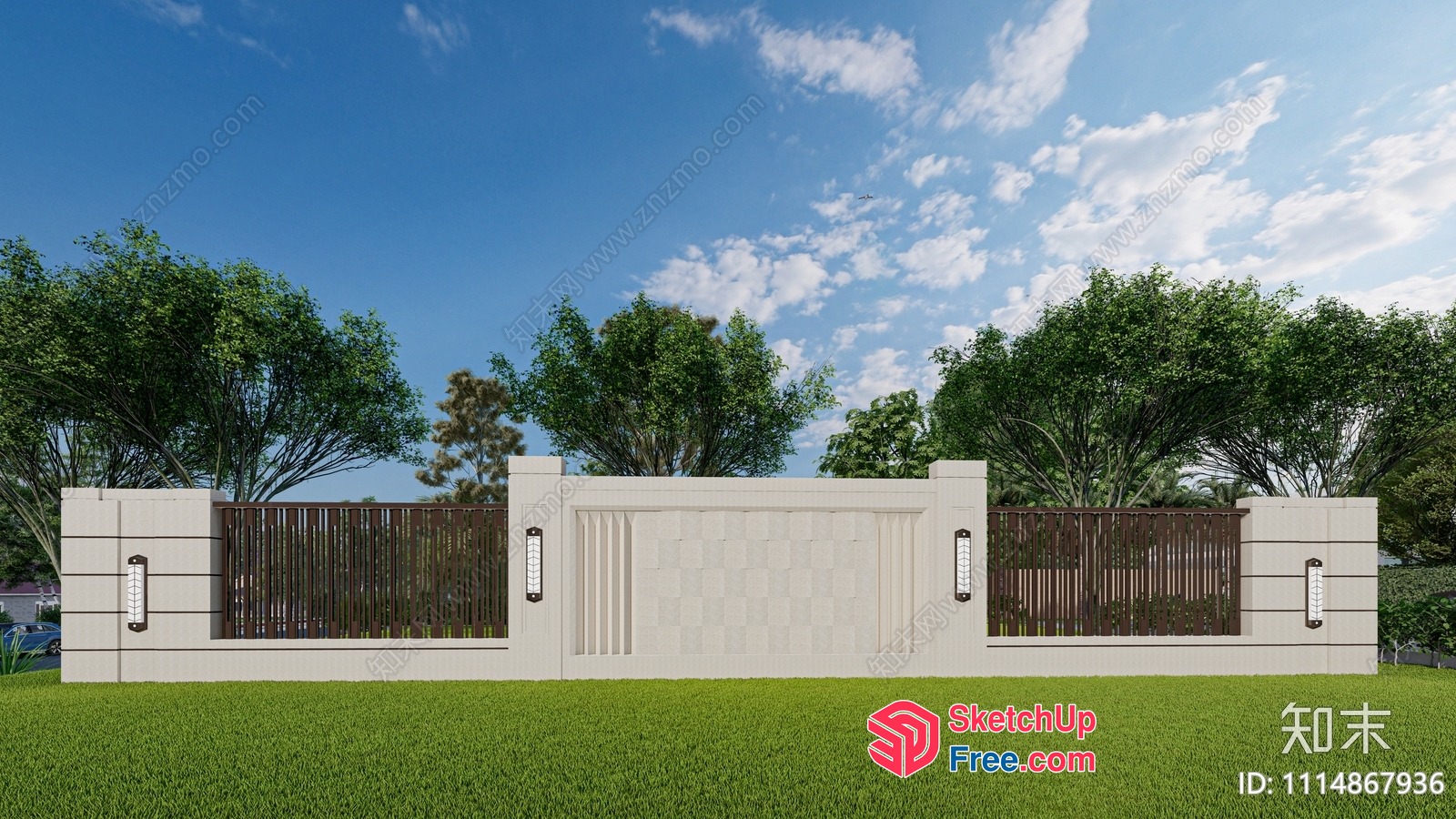 Exterior Fence With Gate And Lanterns 3D SketchUp File