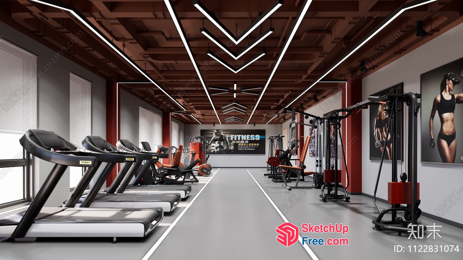 Modern Gym Interior With Fitness Equipment 3D SketchUp File