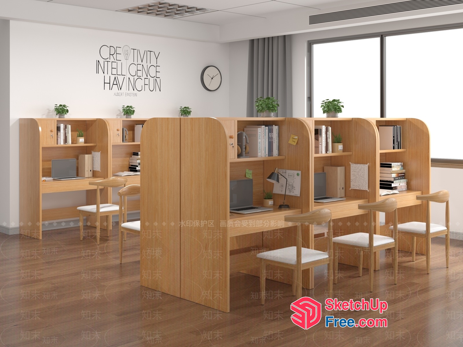 Modern Minimalist Office Interior With Natural Wood Accents 3D SketchUp File