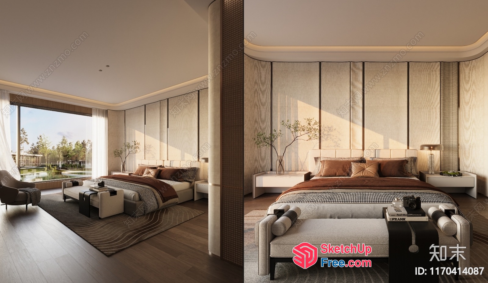 Luxurious Modern Bedroom With Panoramic Window 3D SketchUp File