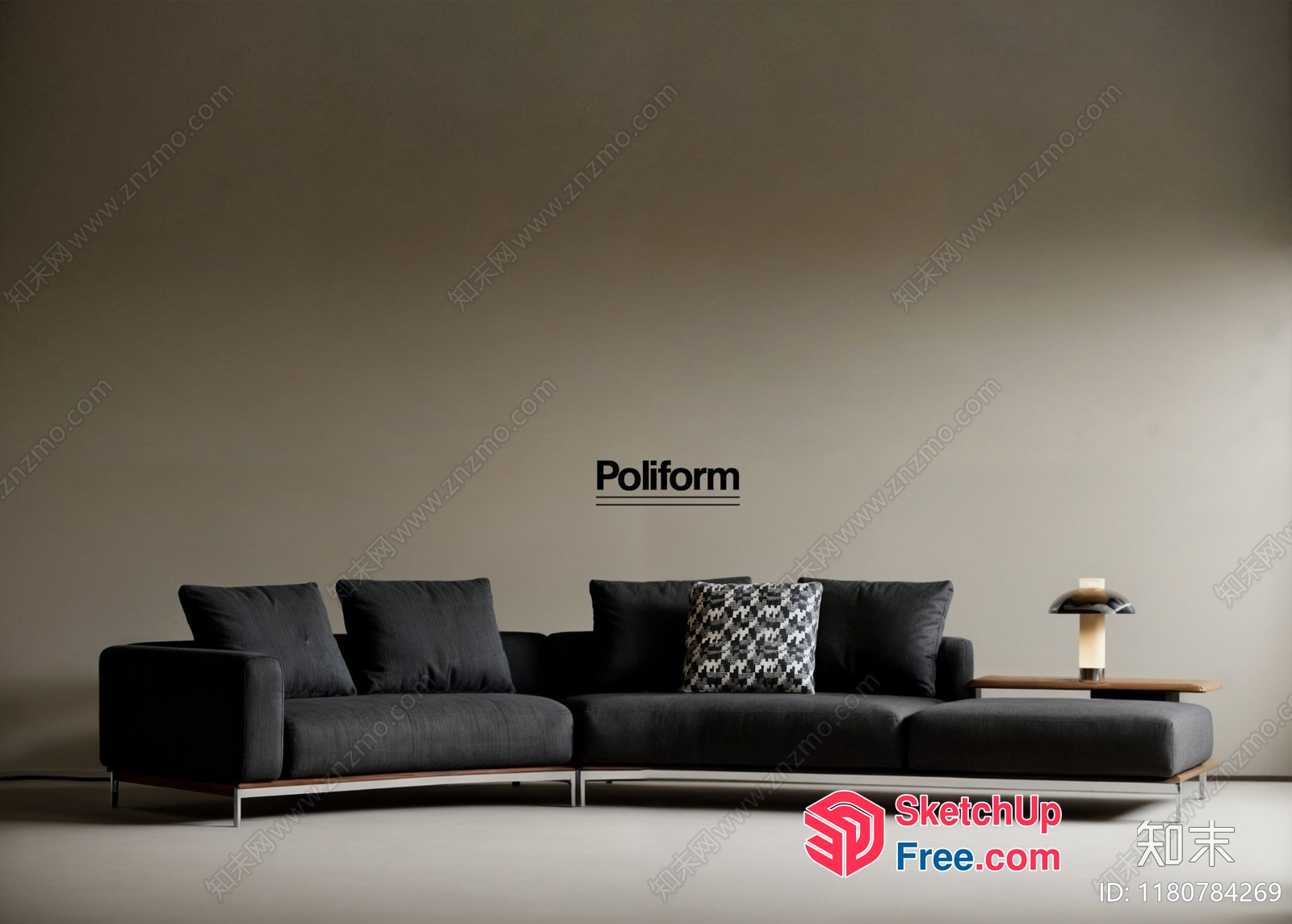 Minimalist L-Shaped Sofa With Pillows 3D SketchUp File