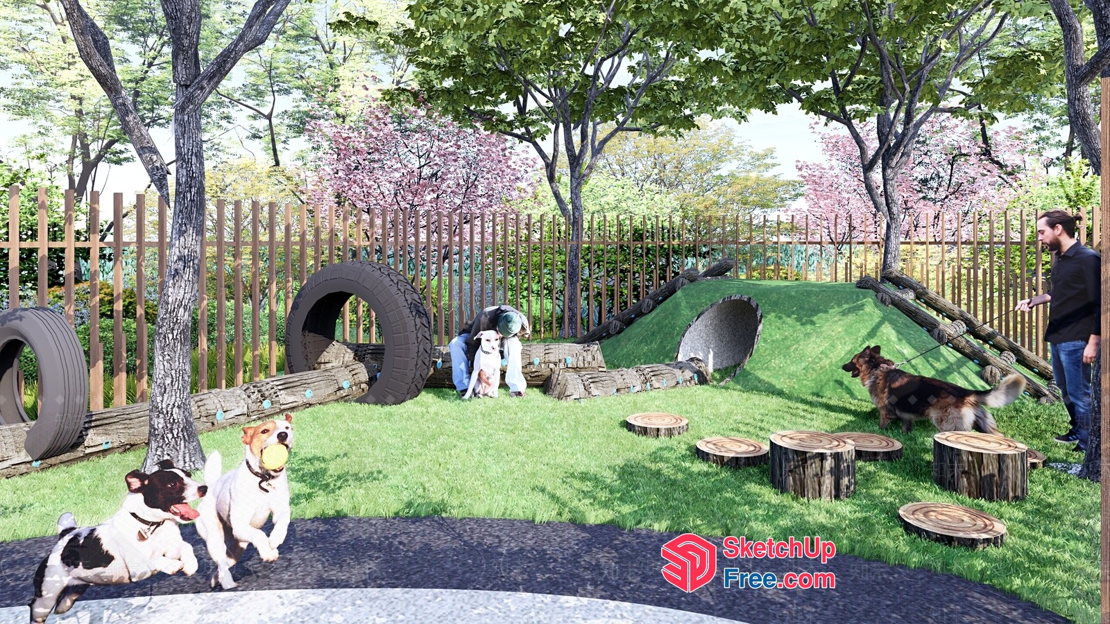 Dogs Playing In A Park 3D SketchUp File