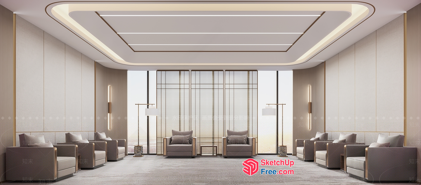 Modern Luxury Lounge Room With Elegant Ceiling Design 3D SketchUp File