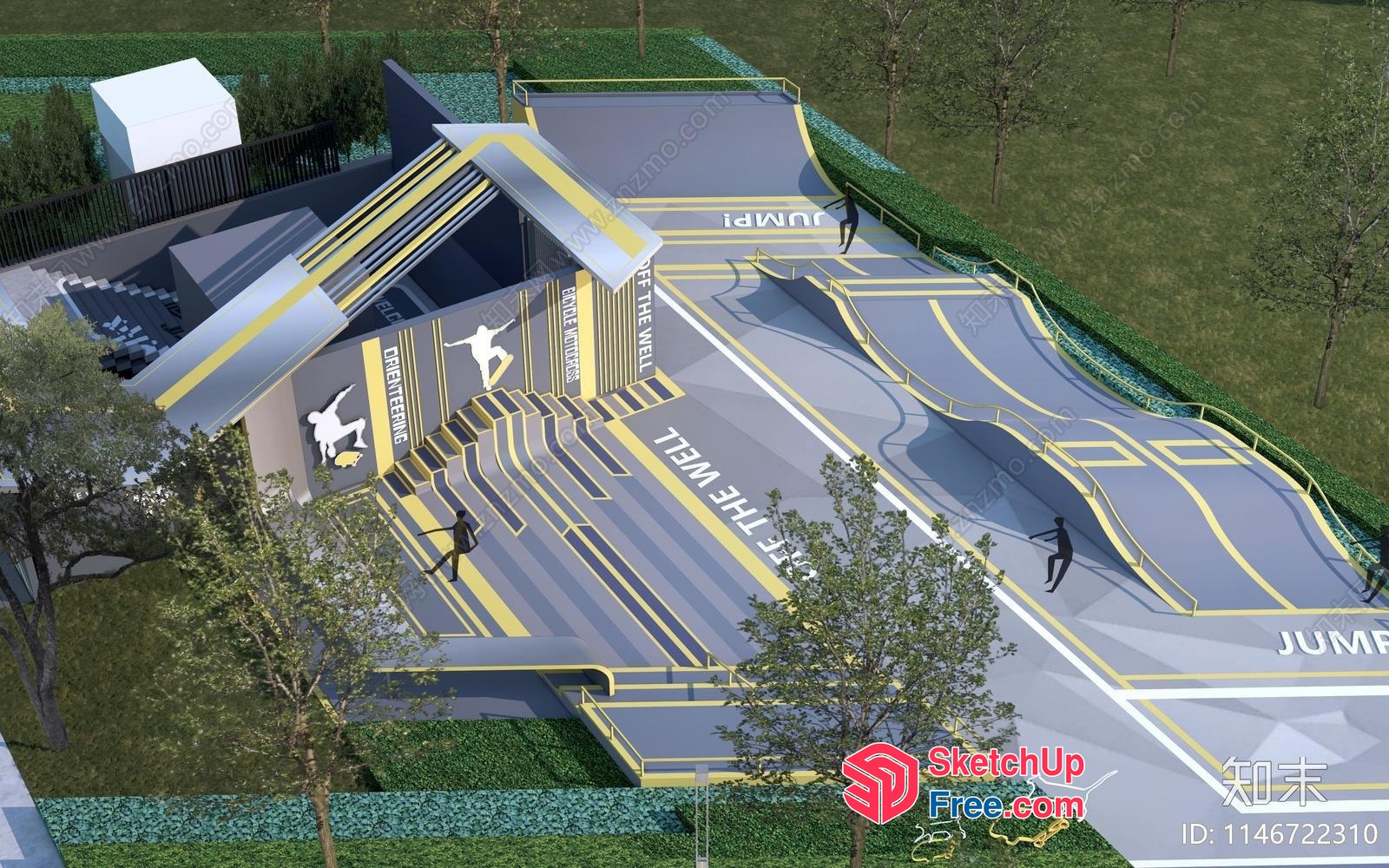 Skatepark With Yellow And Gray Design Elements 3D SketchUp File