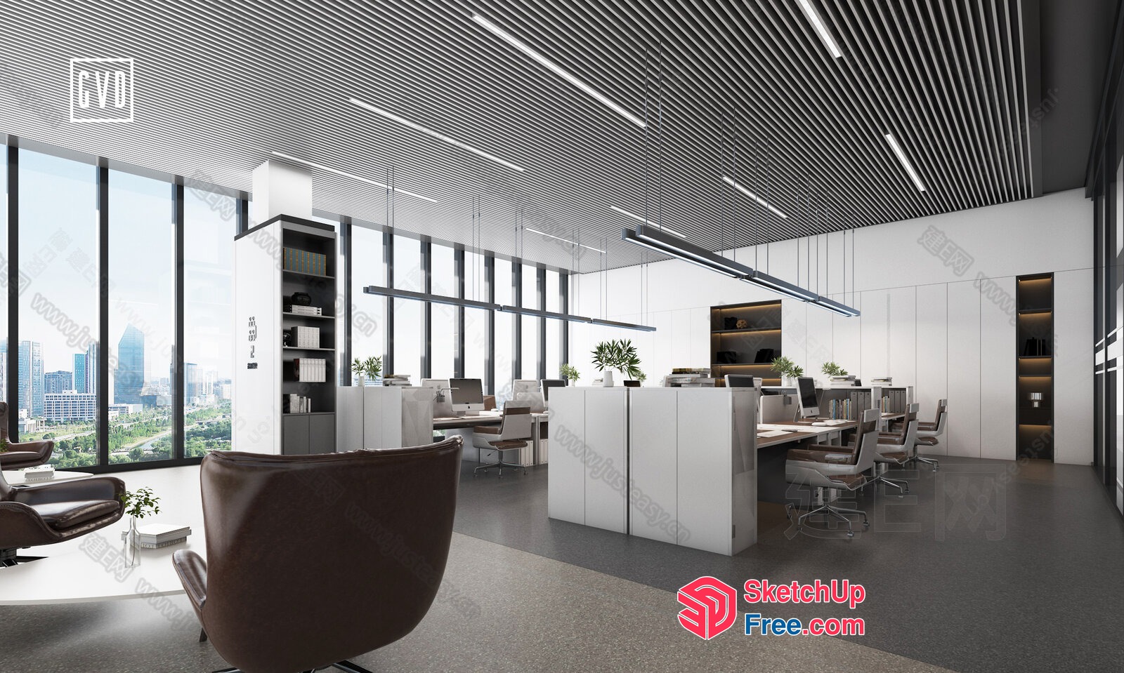 Modern Office Space With City View 3D SketchUp File
