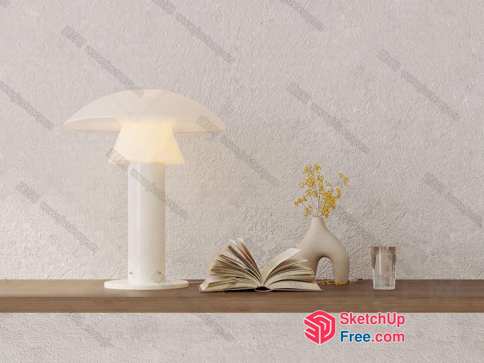 Modern Minimalist White Mushroom Lamp Interior Scene 3D SketchUp File