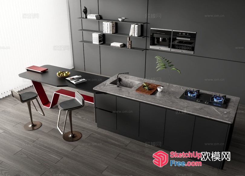 Modern Kitchen With Sleek Black And Gray Decor 3D SketchUp File