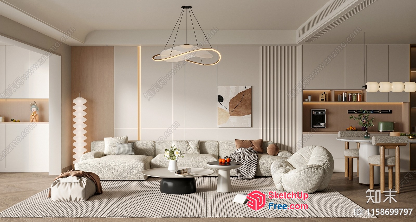 Modern And Elegant Living Room With A Neutral Color Scheme 3D SketchUp File