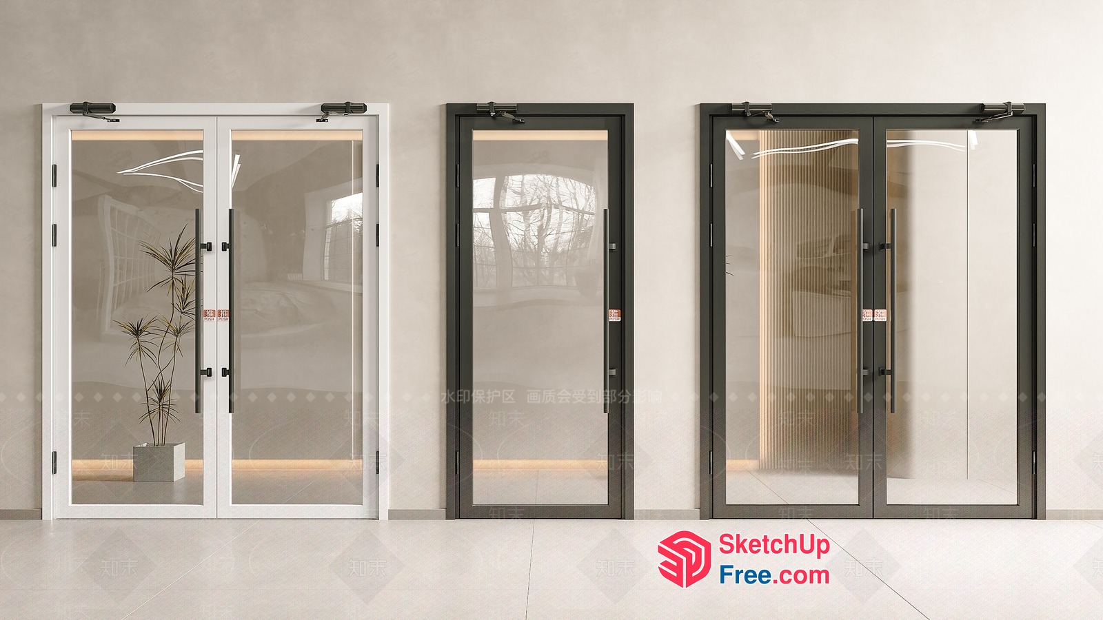 Modern Glass Doors With Sleek Black Frames 3D SketchUp File