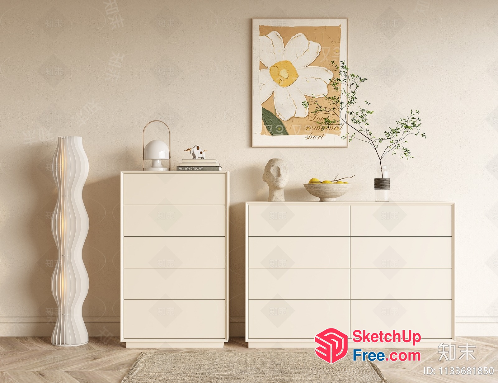 Minimalist White Furniture Arrangement With Creamy Style Accents 3D SketchUp File