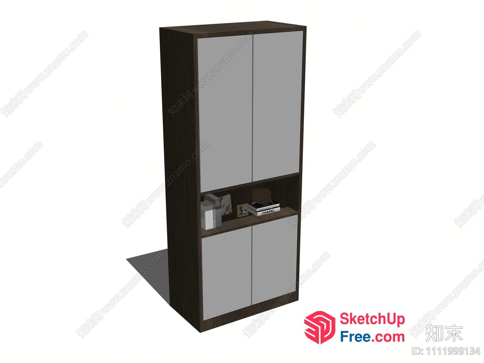 Simple Wooden Bookcase With Gray Doors 3D SketchUp File