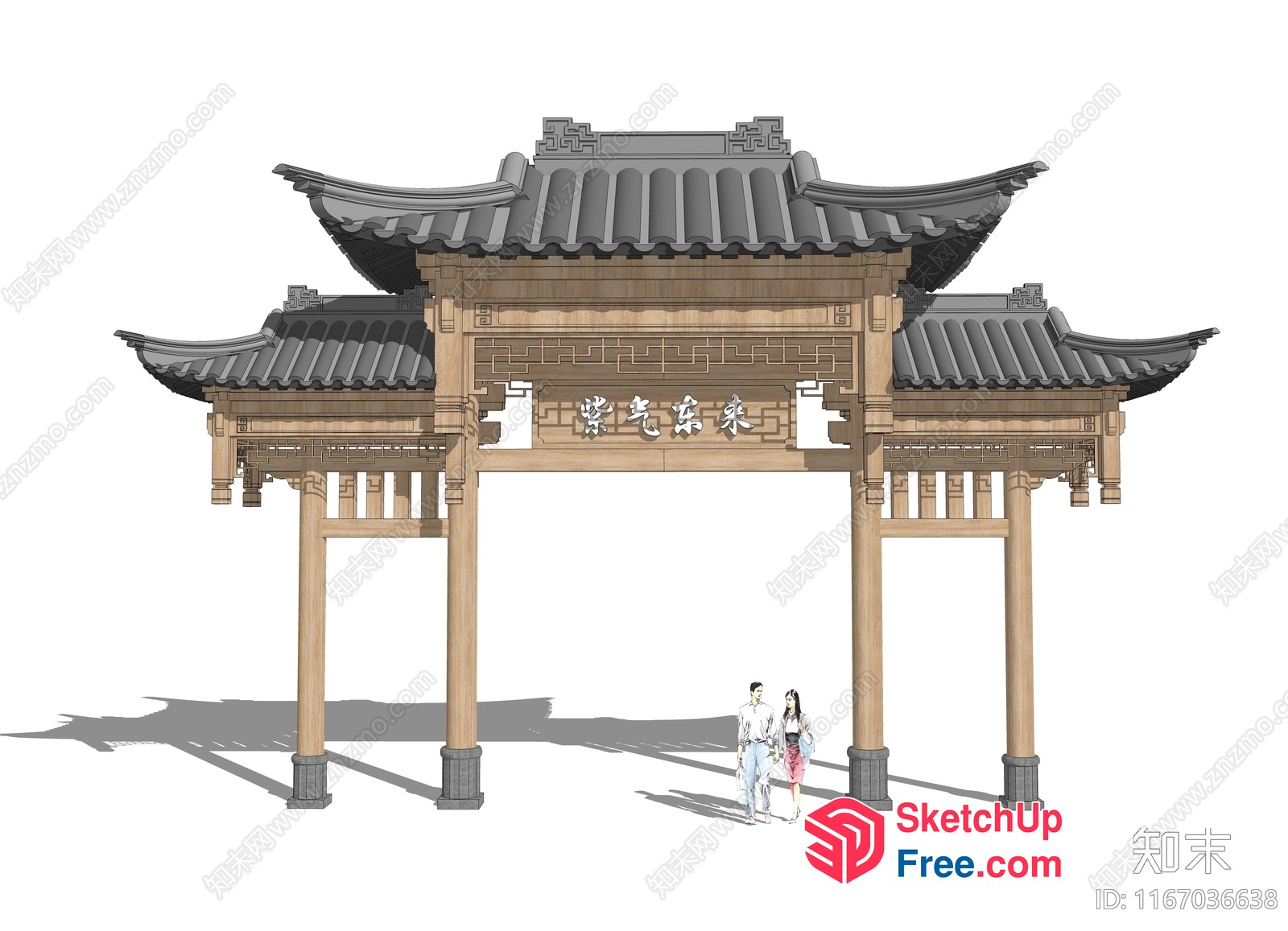 Asian-Style Building Entrance With Pillars And Roof 3D SketchUp File