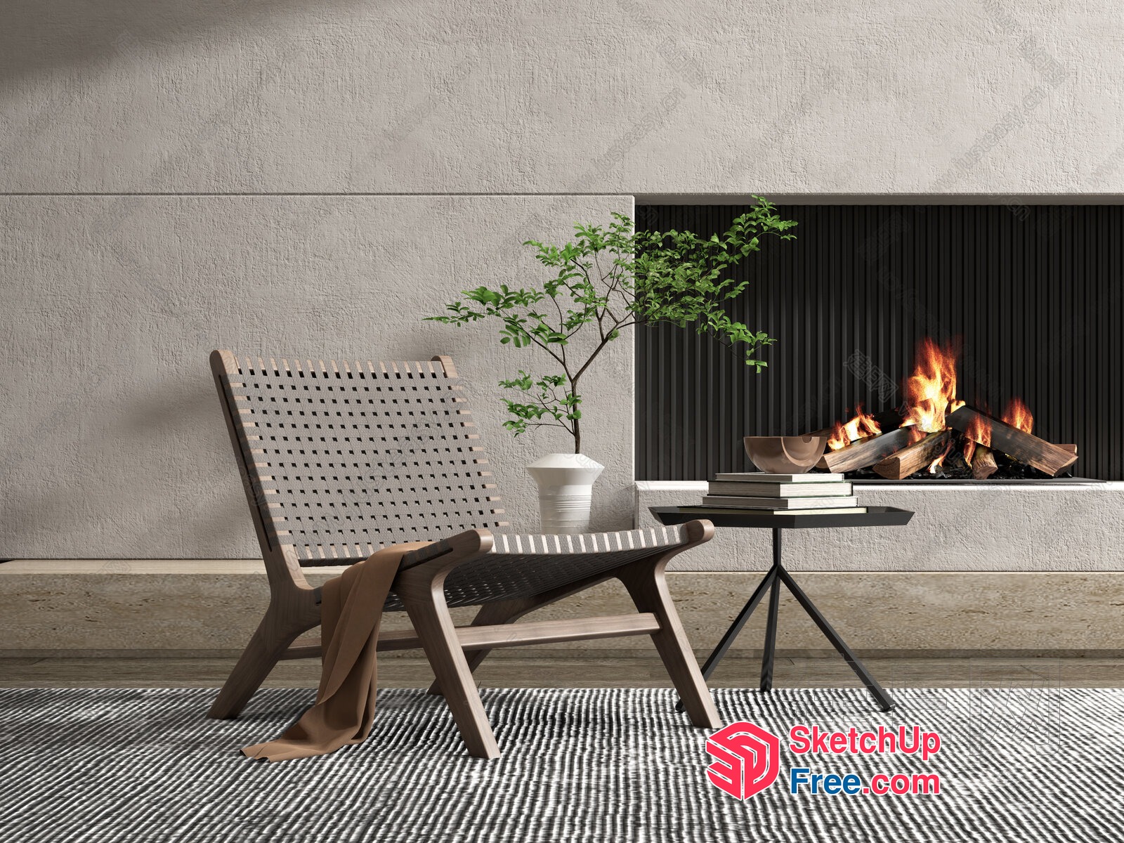 Cozy Fireplace And Chair Scene 3D SketchUp File
