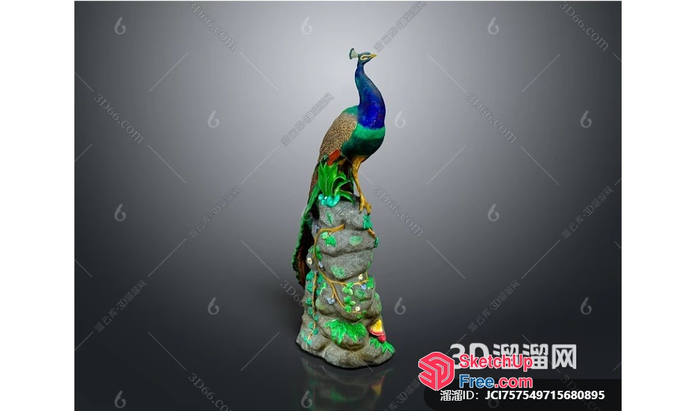 Colorful Peacock On A Stone Base 3D SketchUp File