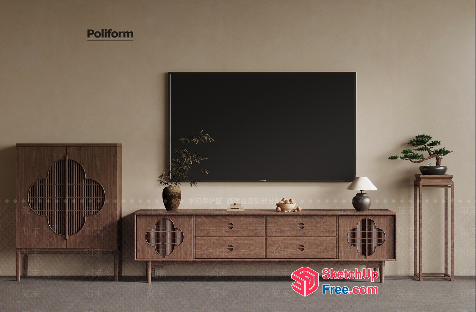 Modern Japanese-Inspired Living Room Decor 3D SketchUp File