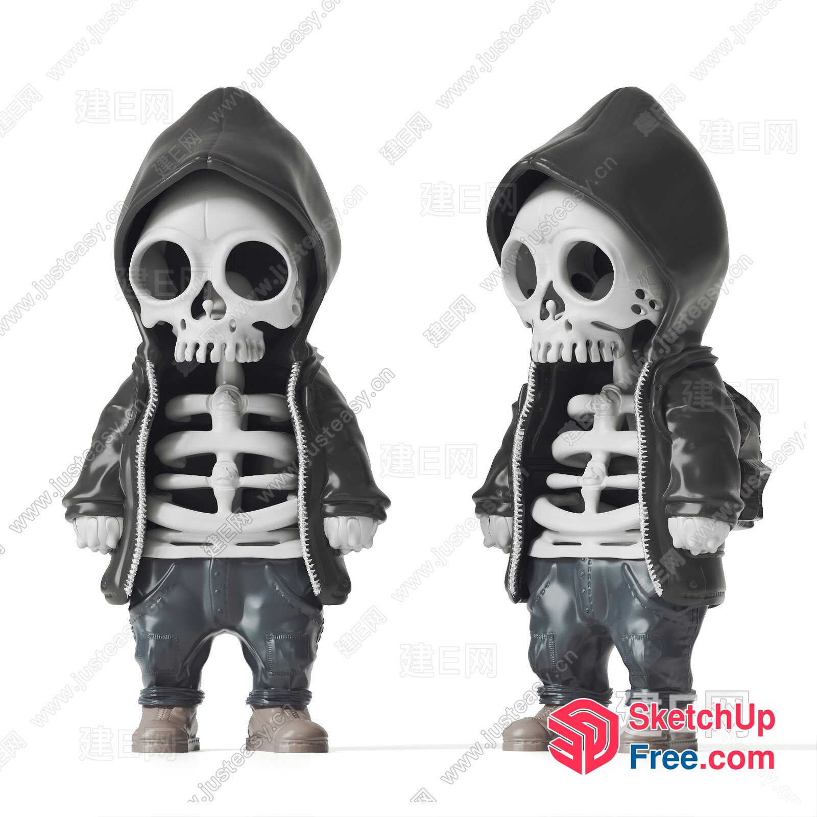 A Skeleton In A Hoodie Standing Next To Another 3D SketchUp File