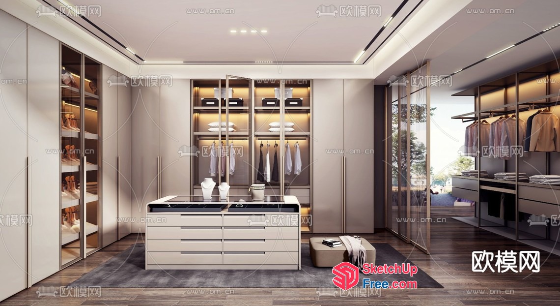 Modern, Sleek, And Elegant Walk-In Closet 3D SketchUp File