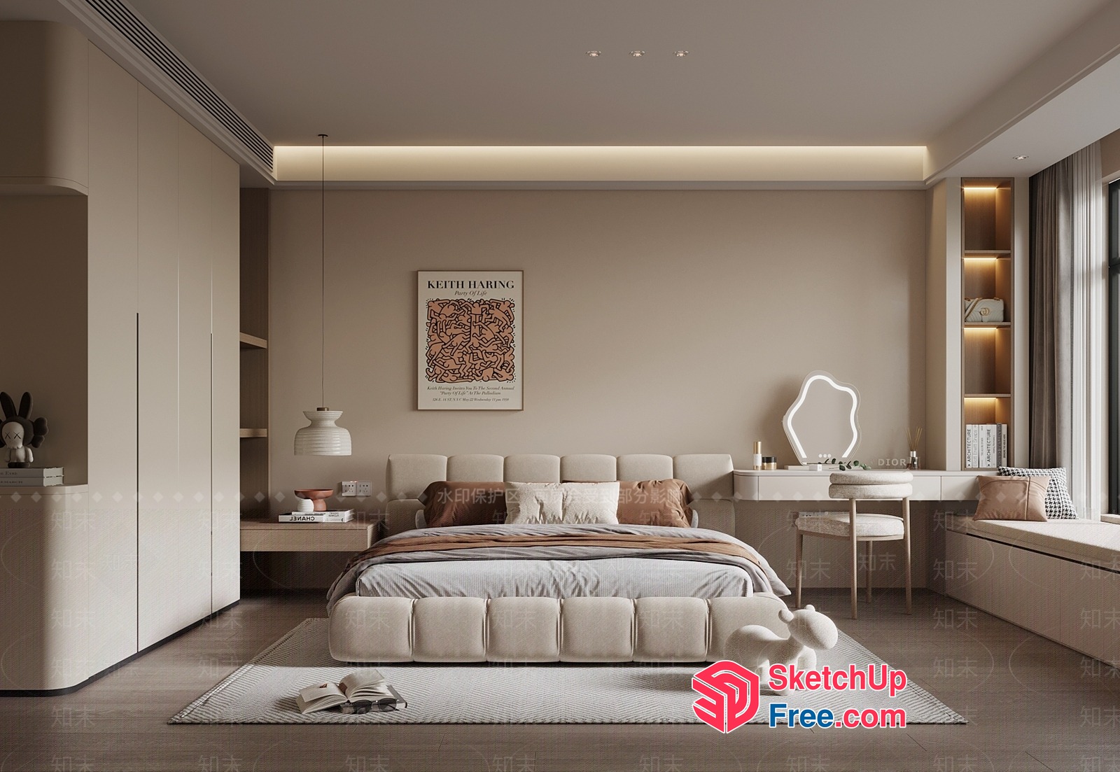 Elegant Creamy Style Bedroom With Soft Lighting 3D SketchUp File