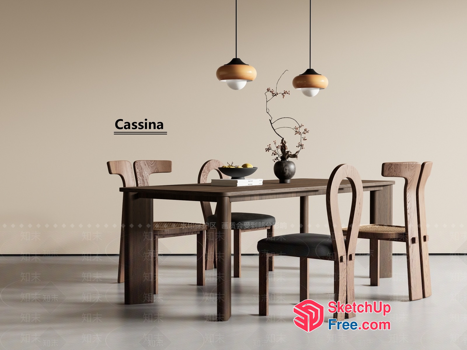 Modern Dining Table Set With Chairs And Pendant Lights 3D SketchUp File
