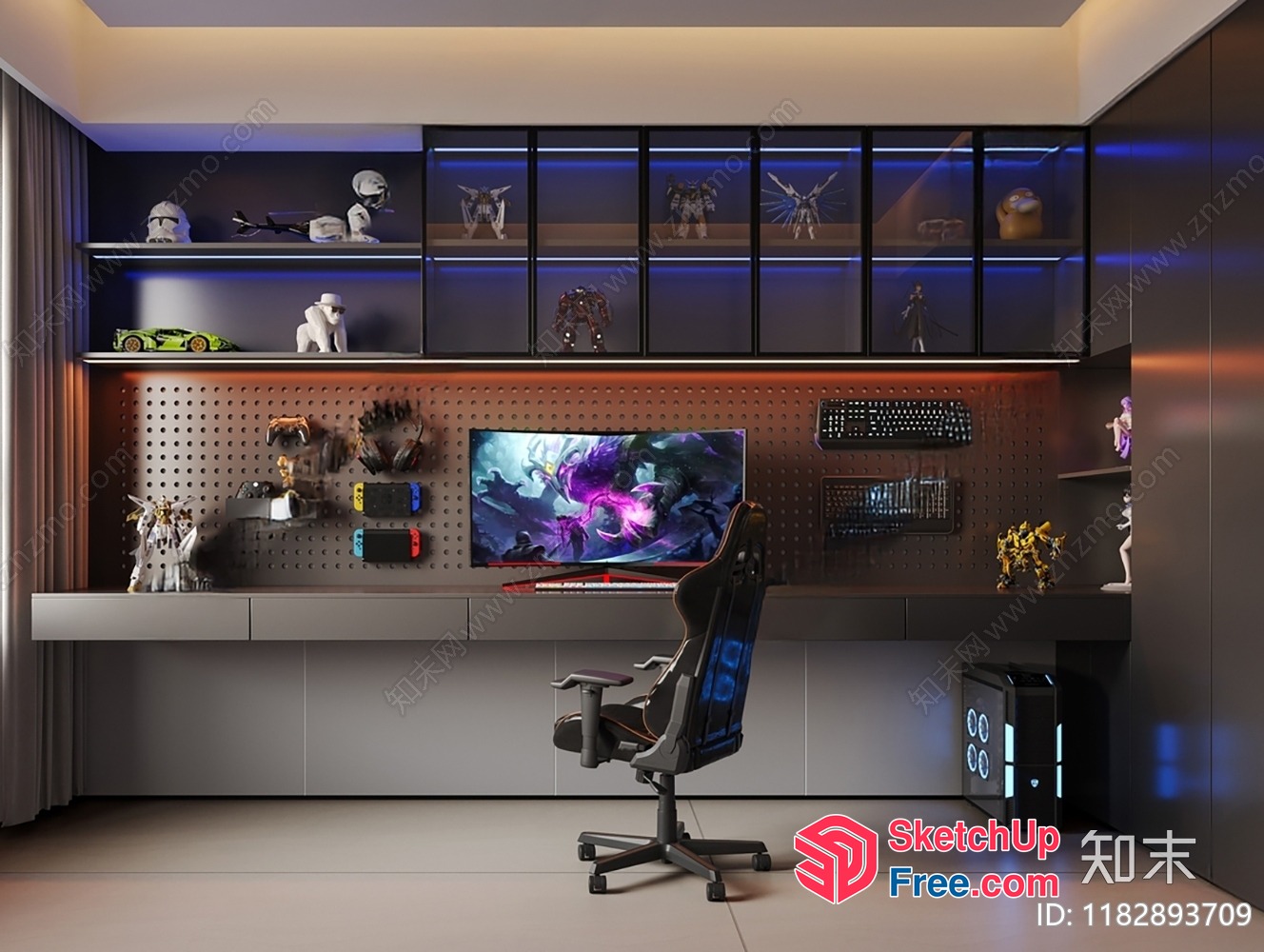 Modern Gaming Room With Desk And Chair 3D SketchUp File