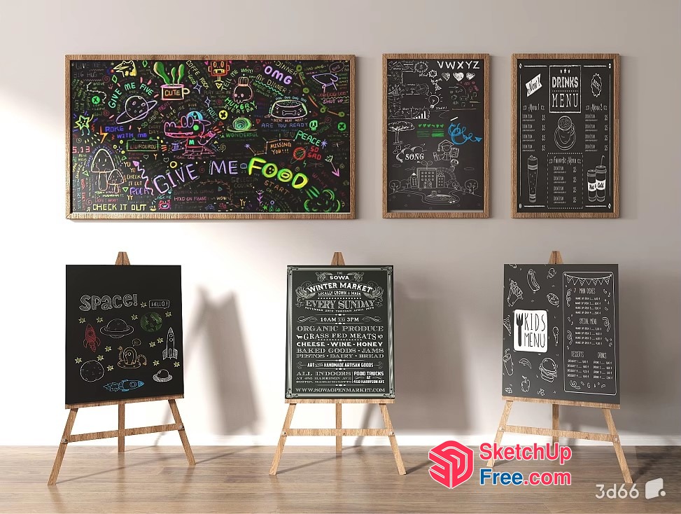 Five Chalkboard Art Pieces In A Modern Interior 3D SketchUp File