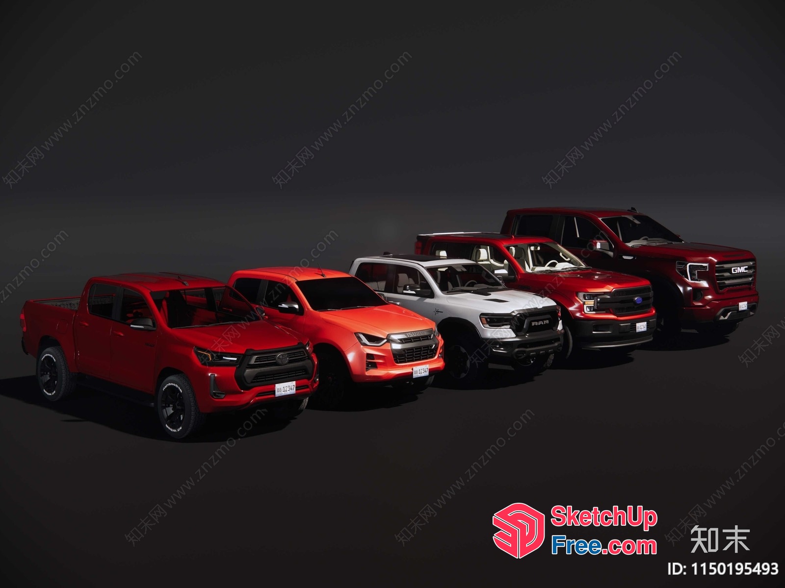Pictured Lineup Of Pickup Trucks 3D SketchUp File