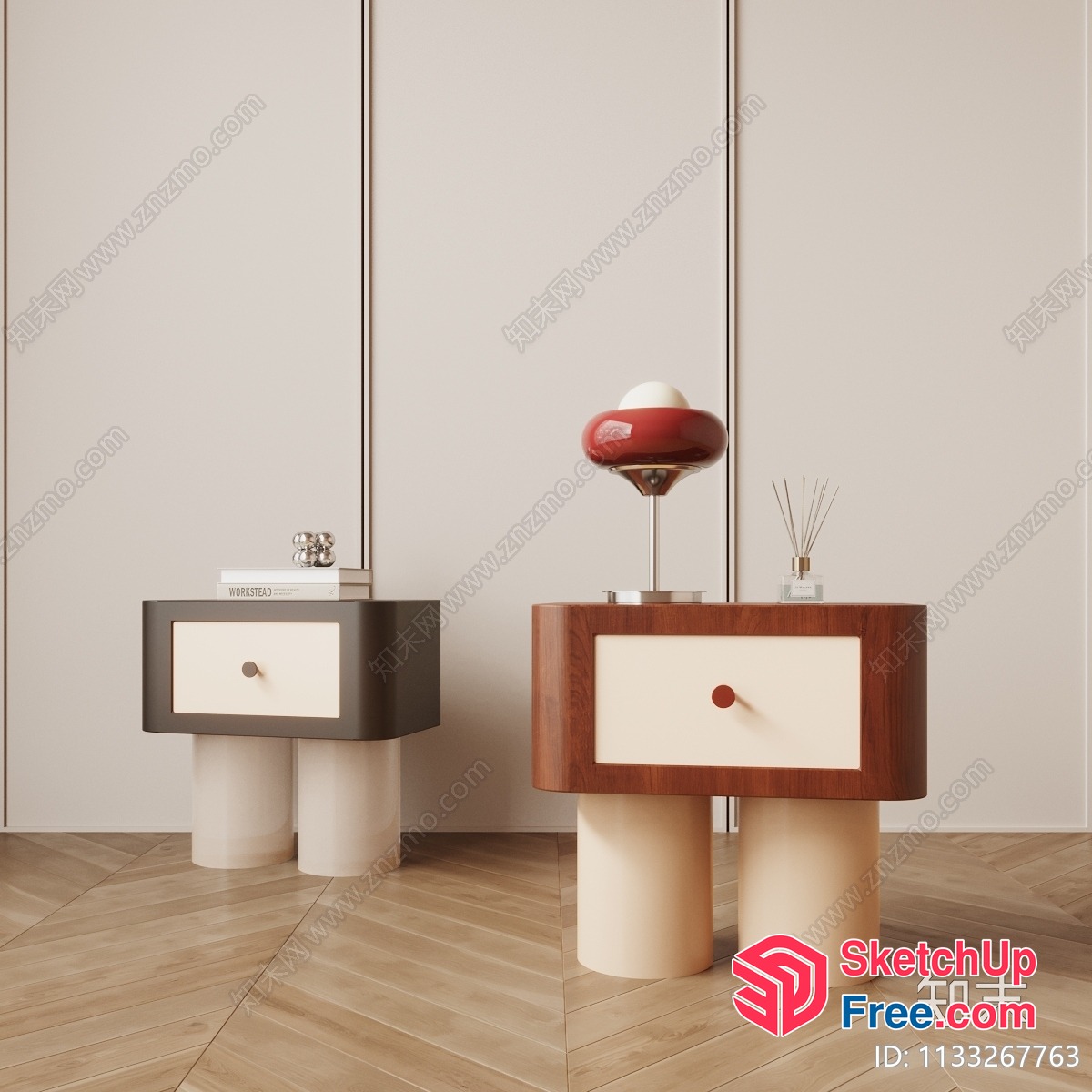 Modern Side Tables With Drawer And Lamp 3D SketchUp File