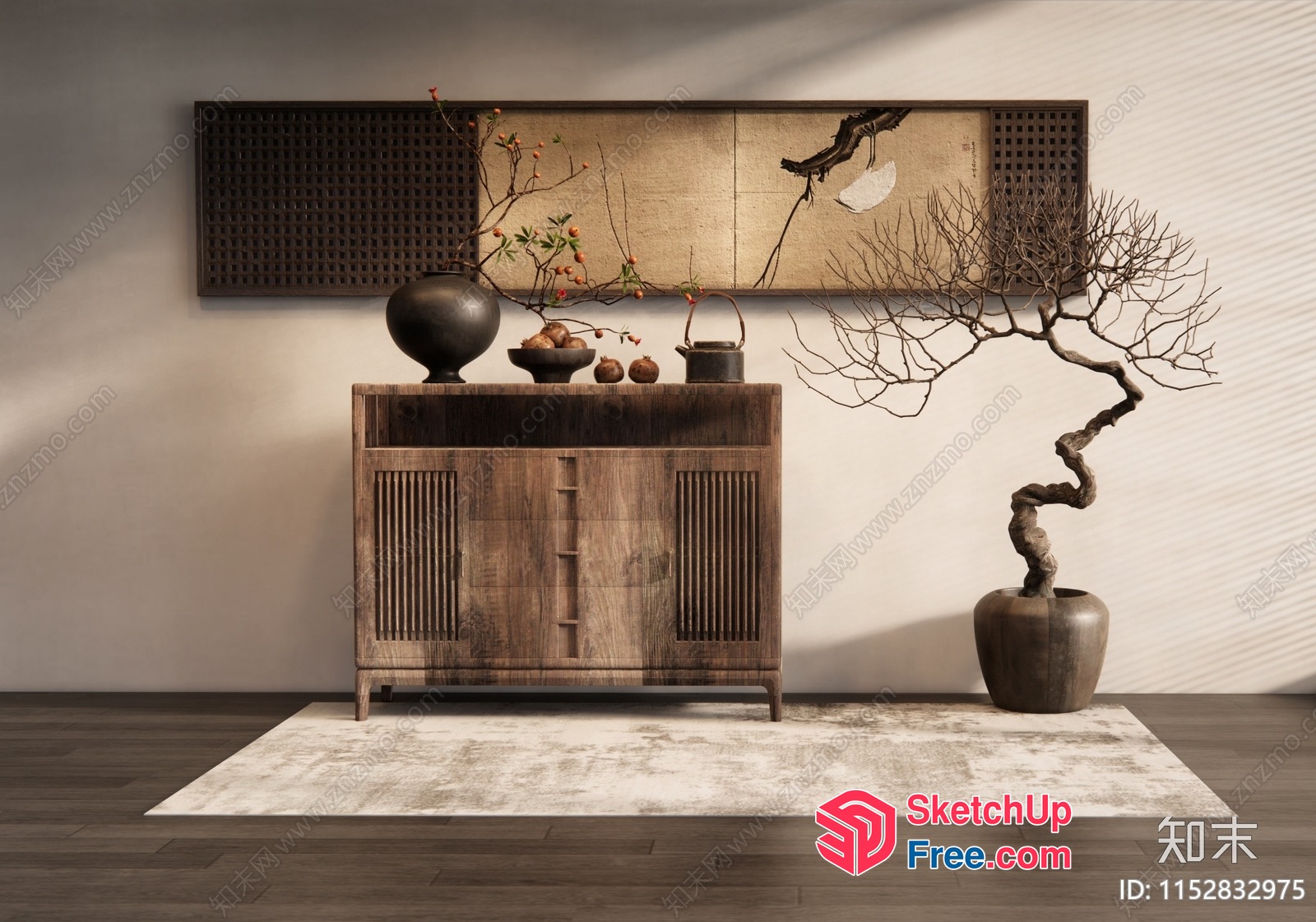 Elegant Japanese-Style Room With Minimalist Decor 3D SketchUp File