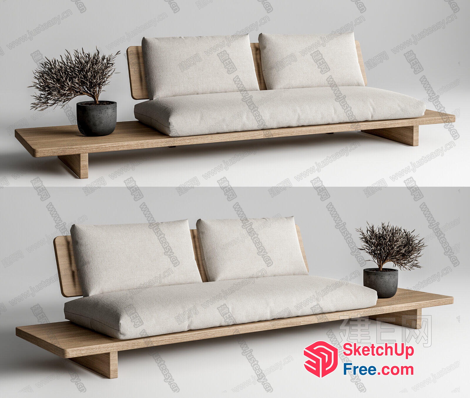 Minimalist Japanese Style Sofa With White Cushions 3D SketchUp File