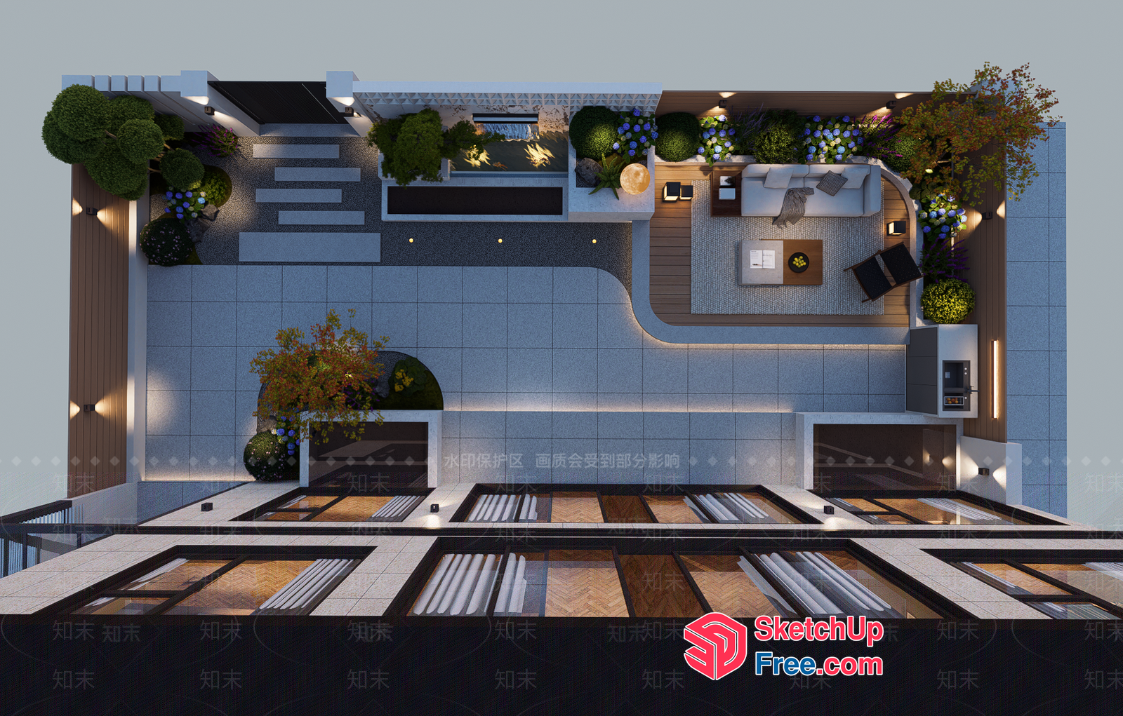 Modern Villa With Elegant Living Room And Outdoor Patio 3D SketchUp File