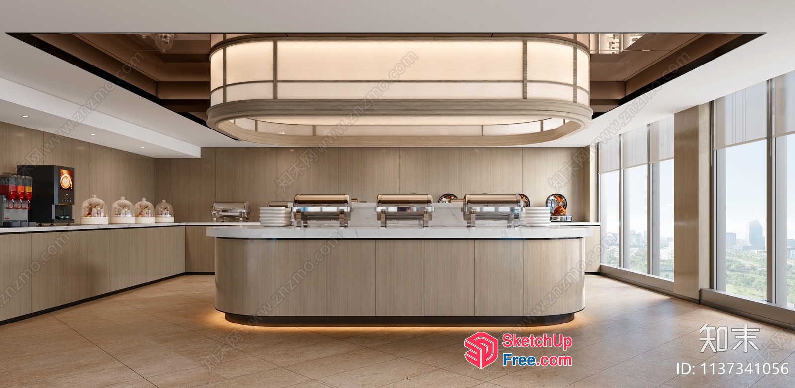 Modern Buffet Counter With Stylish Lighting 3D SketchUp File