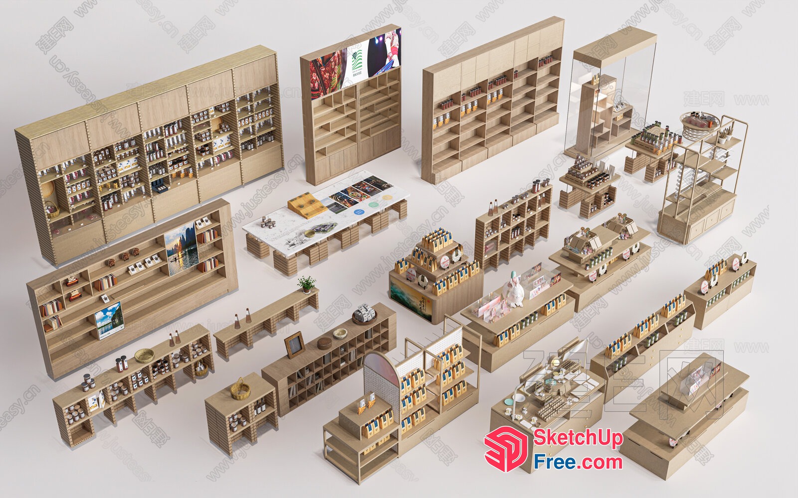 Wooden Shelving Units And Furniture Collection 3D SketchUp File