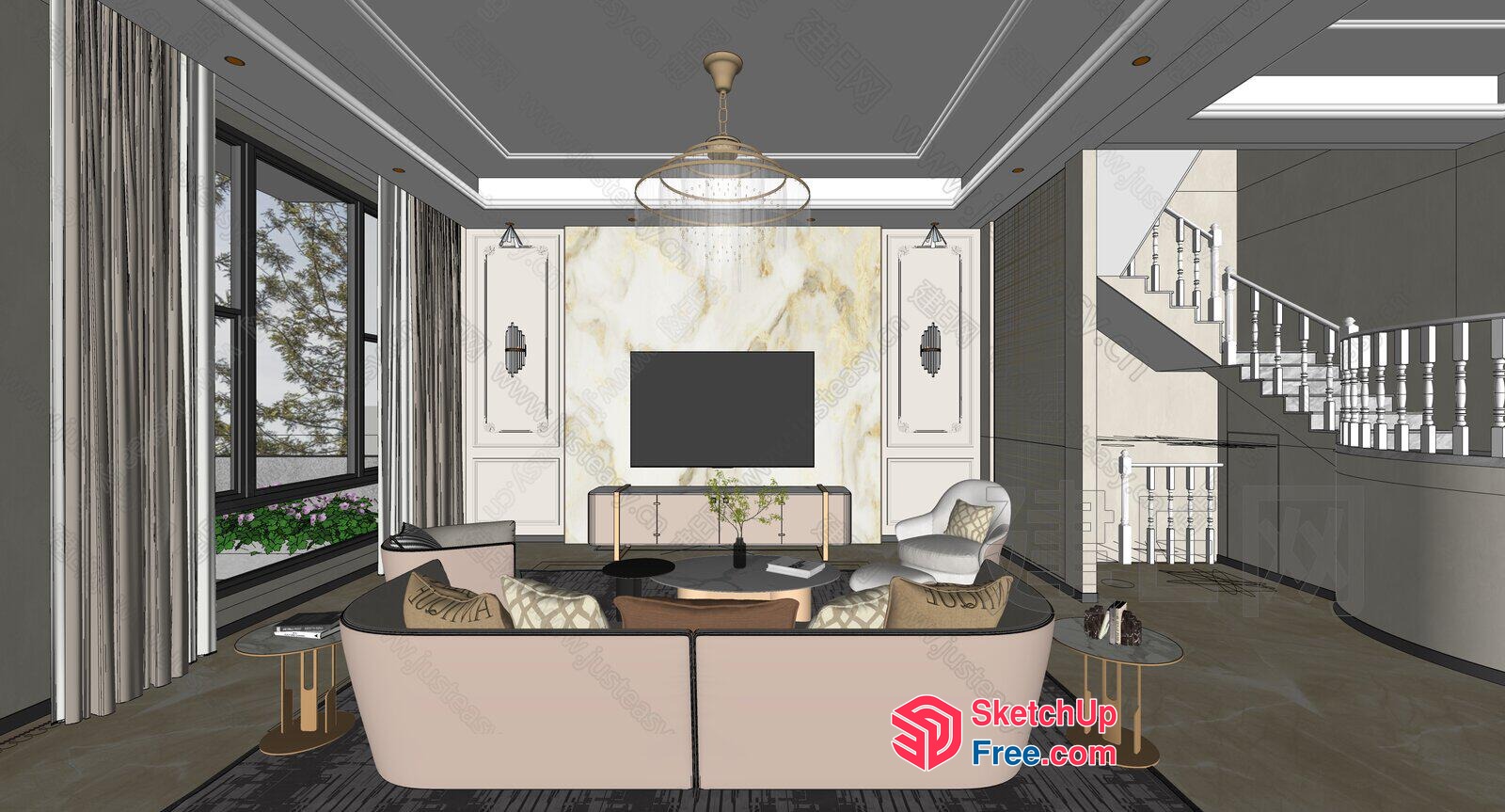 Modern Luxury Living Room With Elegant Tv Center 3D SketchUp File